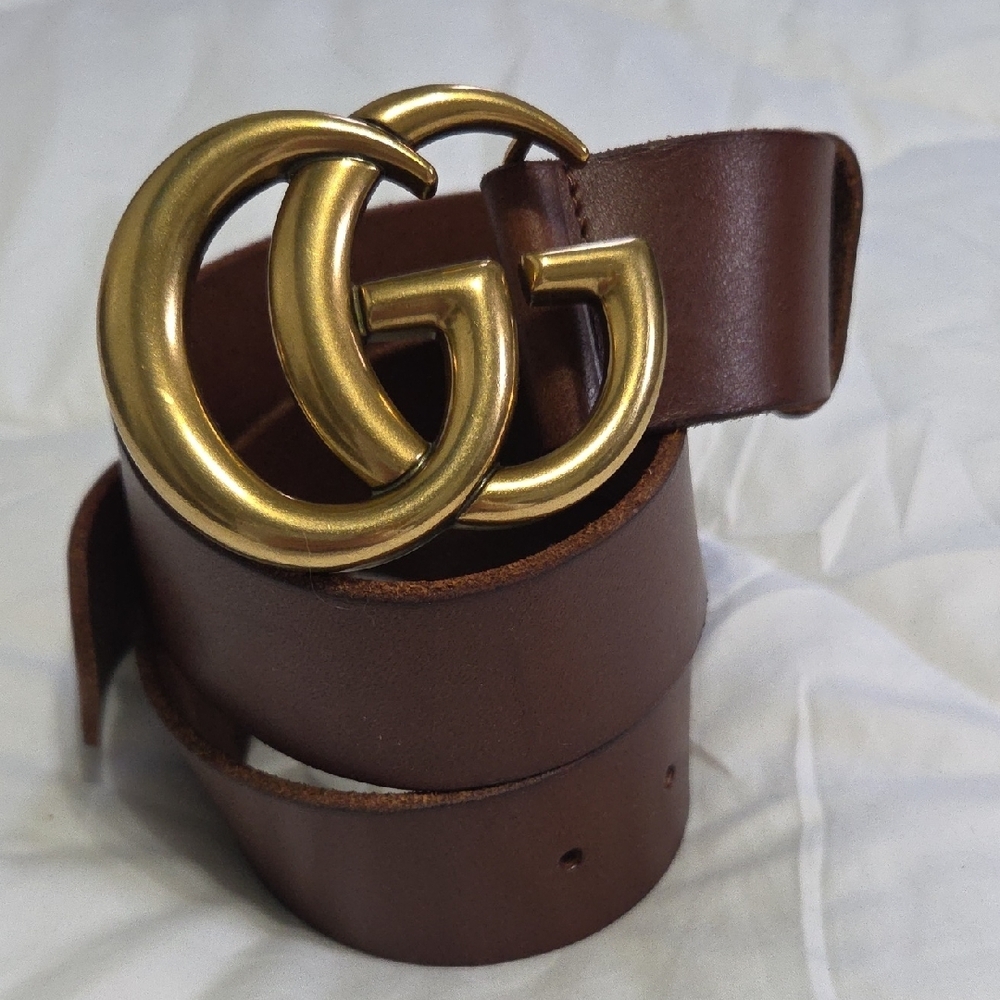 Gucci Brown Leather Belt with Gold Double G Buckle - Picture 2 of 13